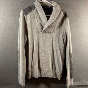Banana Republic men merino wool Sweater‎ medium gray Elbow Patch Grey minimalist